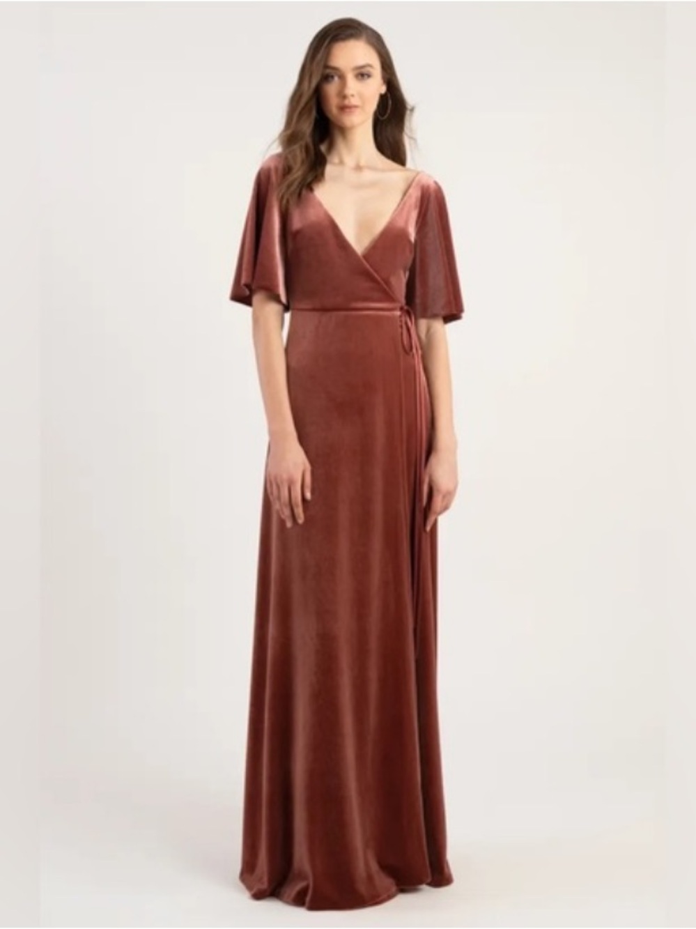 Jenny Yoo Velvet Wrap Flutter Drape Sleeves Formal Bridesmaid Maxi Dress 2XL